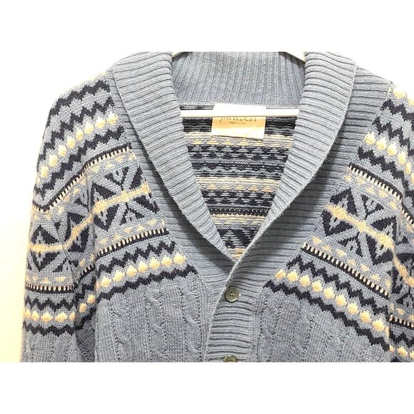 Vintage 90s Jantzen Cableknit Geometric Shawl Collar Sz Medium Grandpa Cardigan - Picture 3 of 8